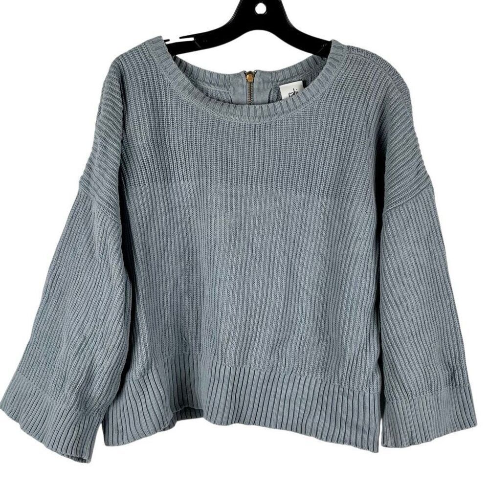 Cabi Fair Play Ribbed Blue Reversible Knit Sweater Large